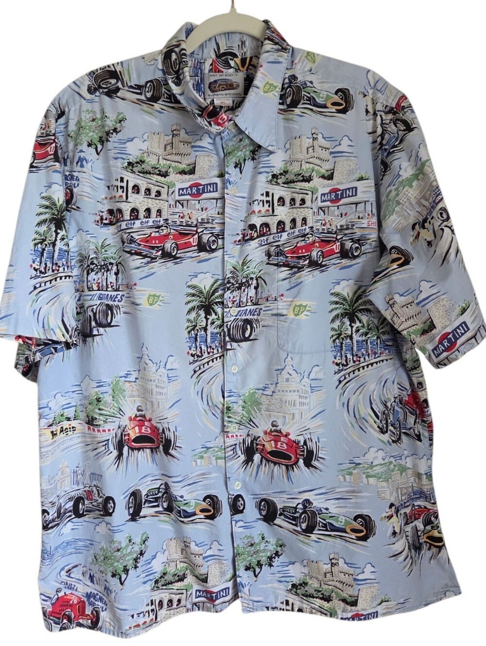 vtg reyn spooner art of eddy y grand prix hawaiian shirt xl f1 monaco